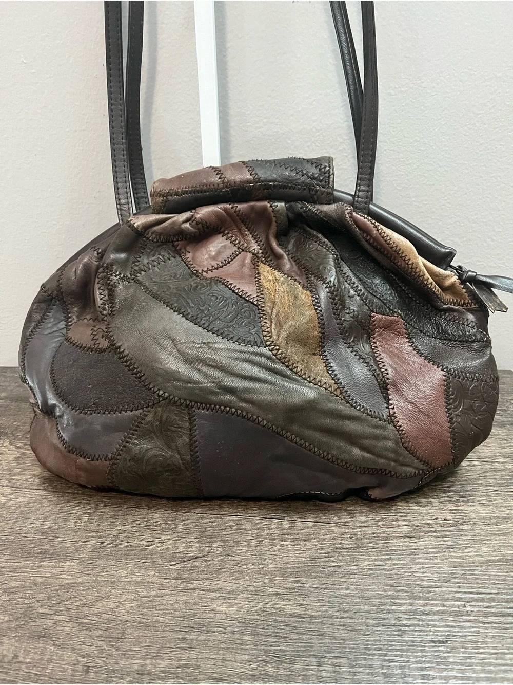 Patchwork Leather Shoulder Bag in Mixed Brown Tones